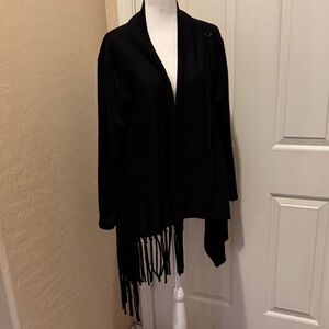 Black Fringe Open Cardigan Sweater